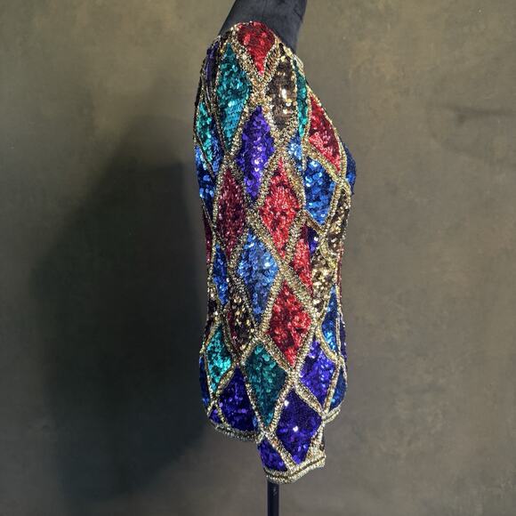 Vintage Black Tie Silk Sequin Top Stunning Condition Size Small Vintage 80's - Picture 2 of 13